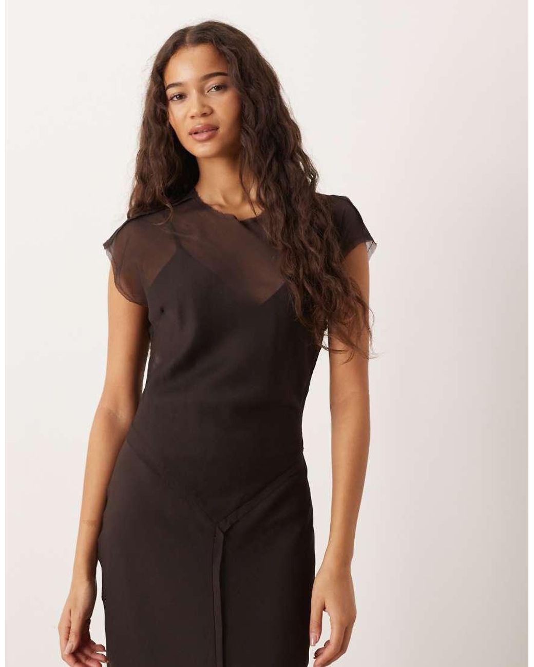 ASOS Natural Cap Sleeve Midi Dress With Drop Waist