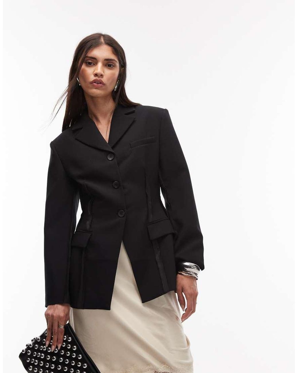 ASOS White Exposed Seam Nipped Blazer With Shoulder Pads