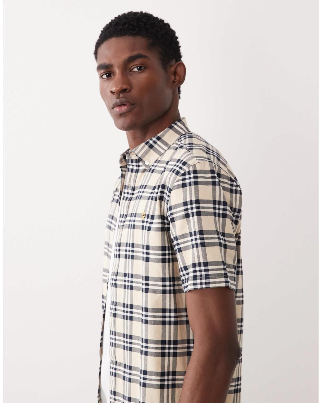 Brewer - chemise manches courtes à carreaux avec logo - gris Farah pour homme en coloris Gray