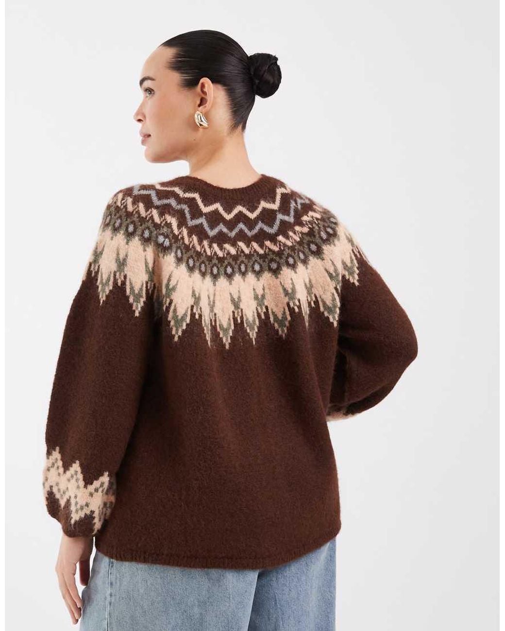 ONLY Brown Fair Isle Knitted Jumper