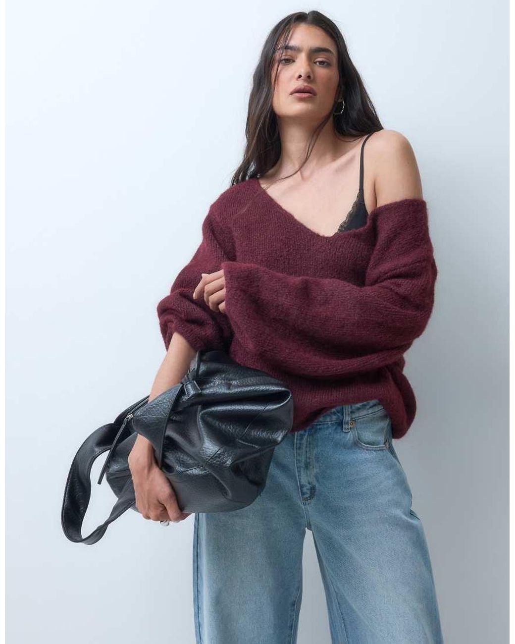 Monki Purple Knitted V-neck Jumper