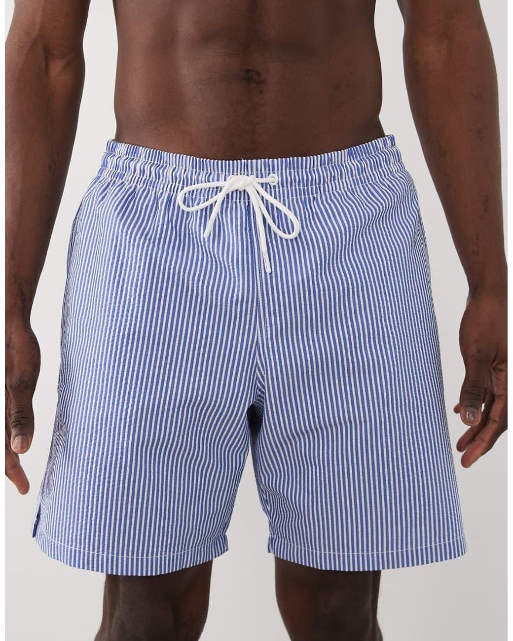 Mango Blue Seersucker Striped Swimshorts for men