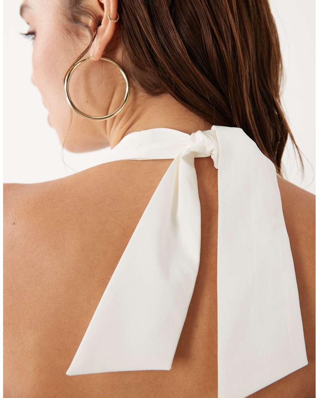 Mango White Starring Hailey Bieber Kasha Halterneck Cropped Top