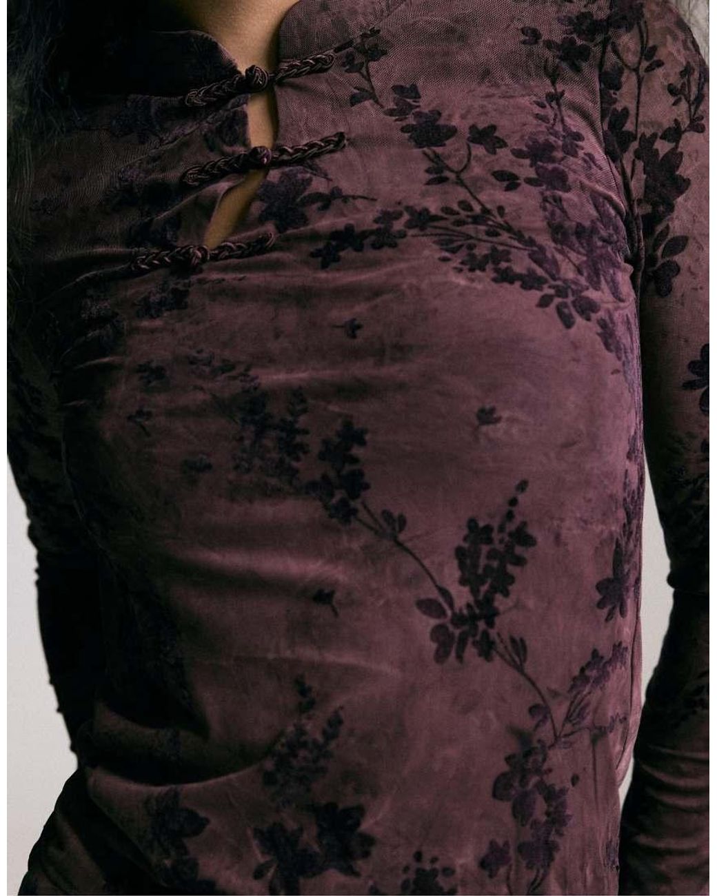 Stradivarius Black Flocculated Long Sleeve toggle Top