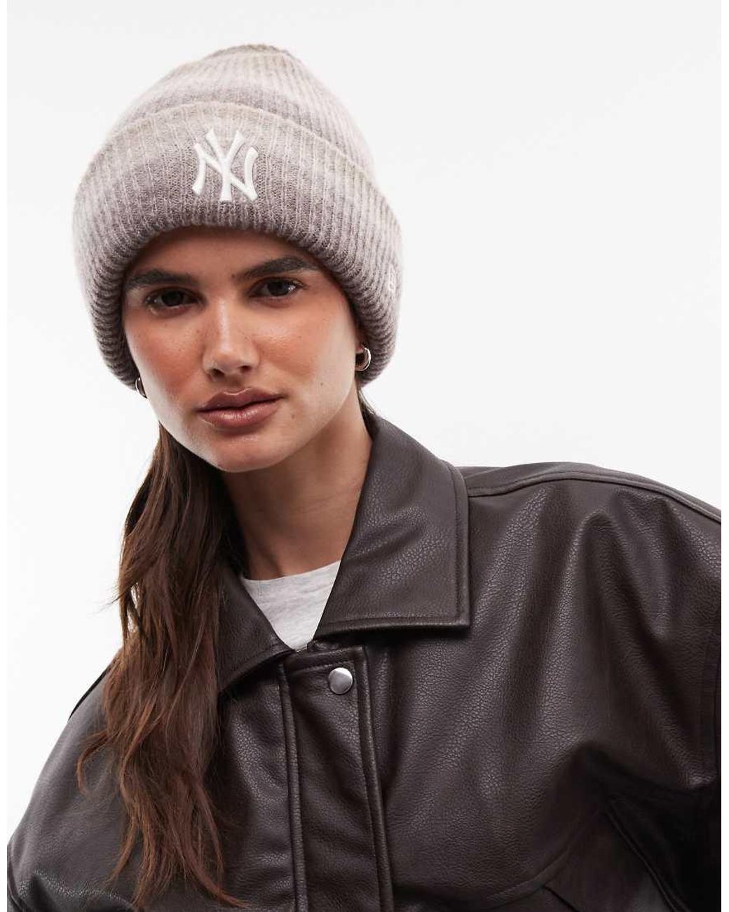 KTZ Brown Ny Yankees Logo Womens Ombre Knit Cuff Beanie