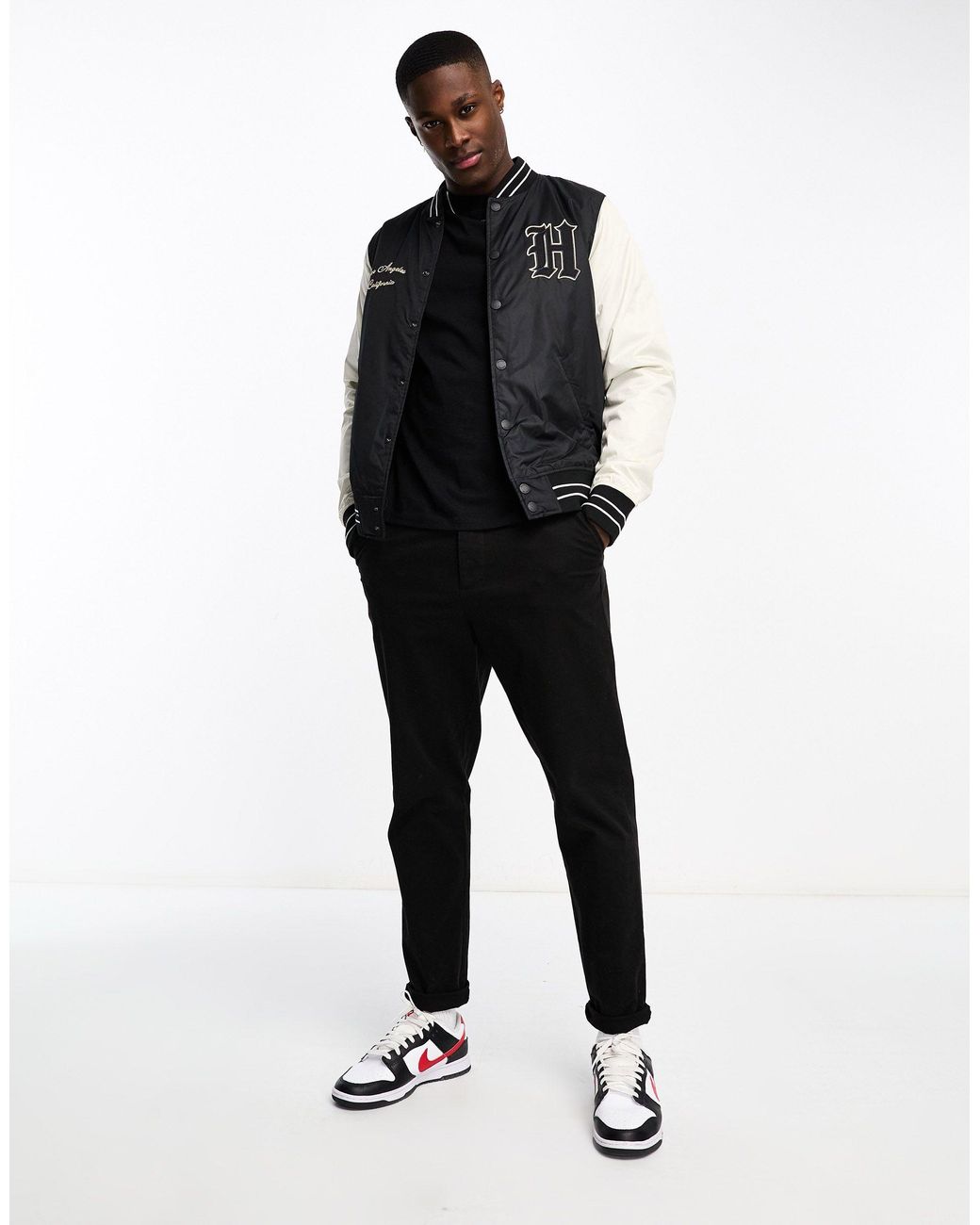 Hollister Varsity Prep Back Print Bomber Jacket in Black for Men