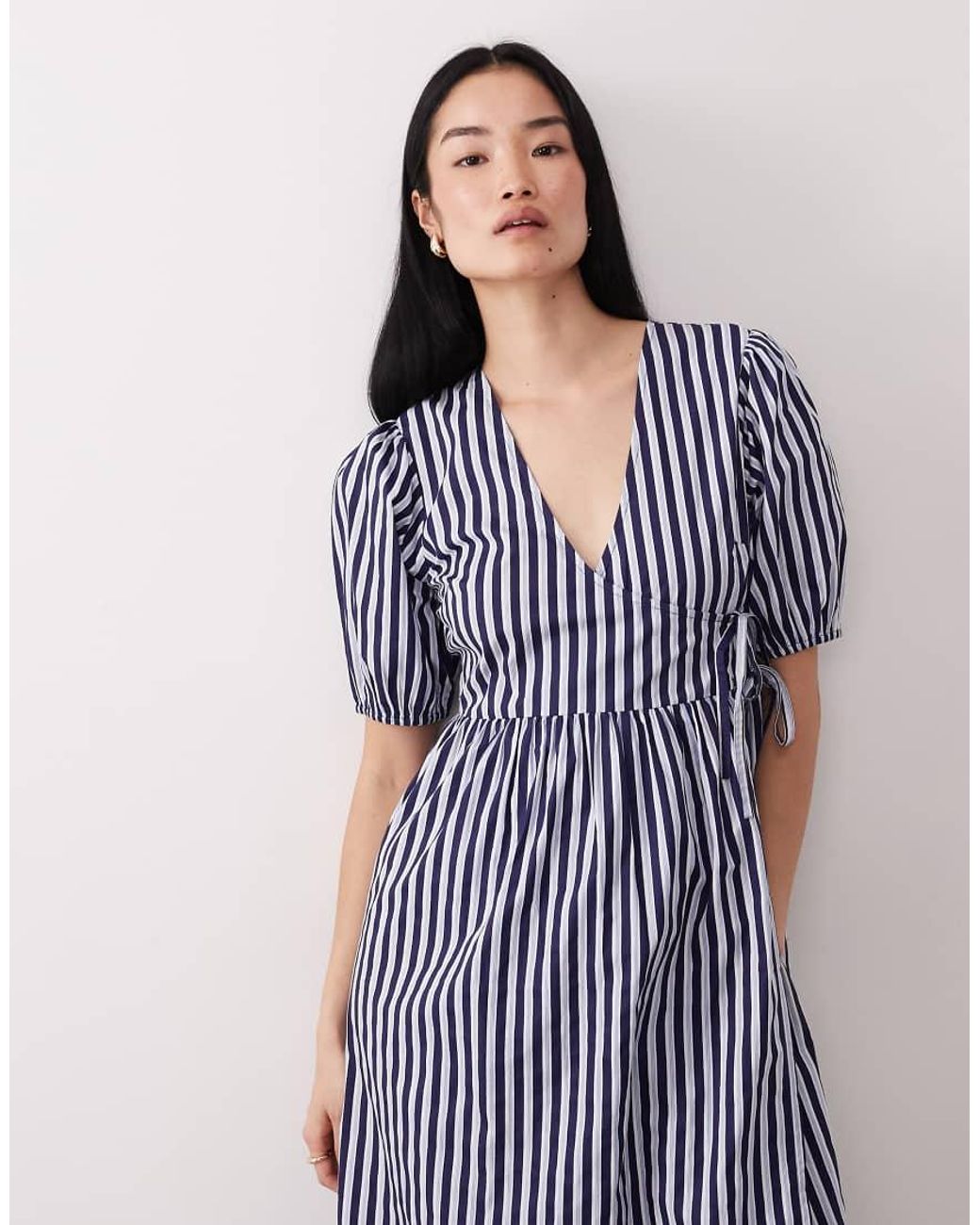 Wednesday's Girl Blue Short Sleeve Wrap Detail Midaxi Dress