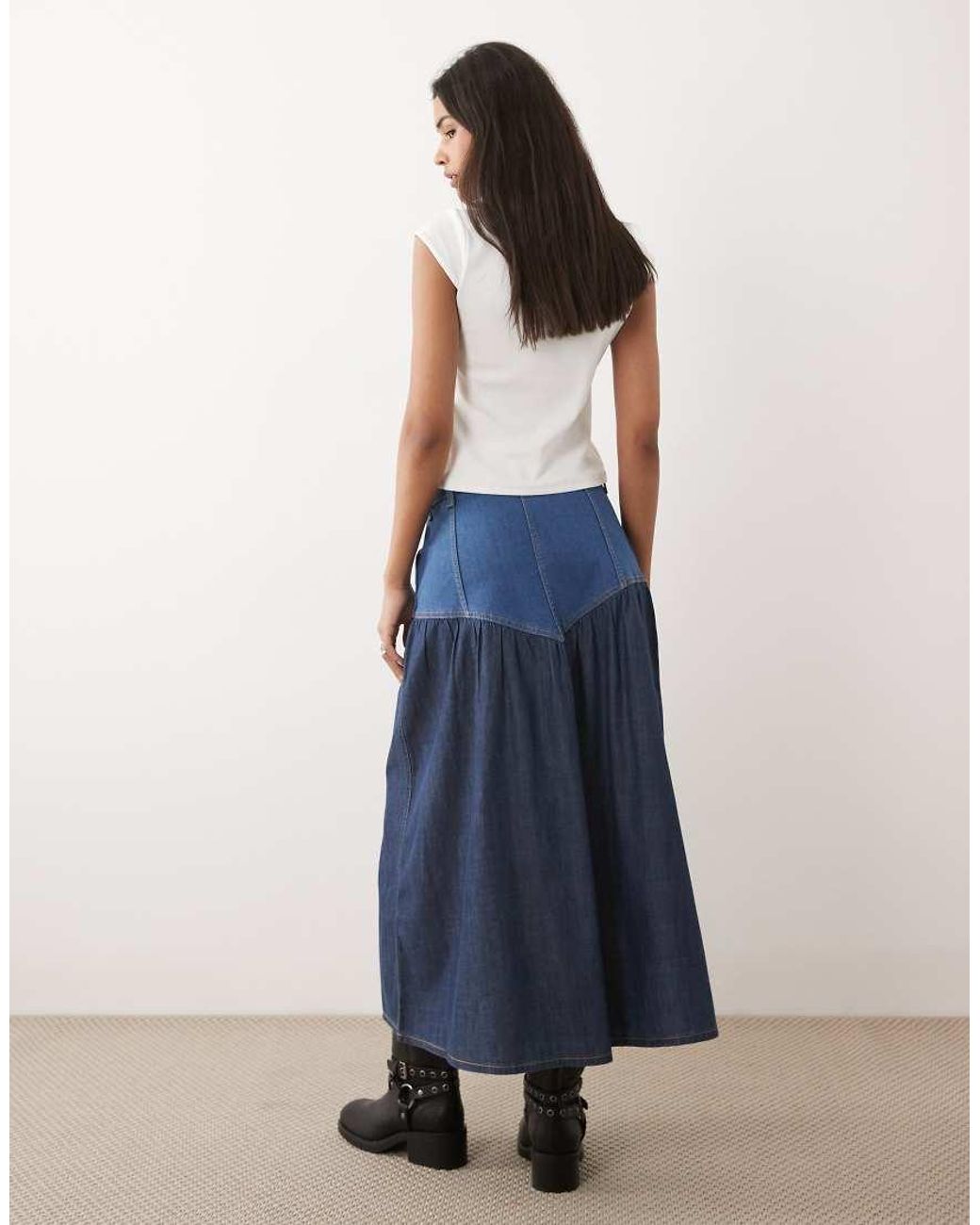 Wrangler Blue Basque Waist Maxi Denim Skirt