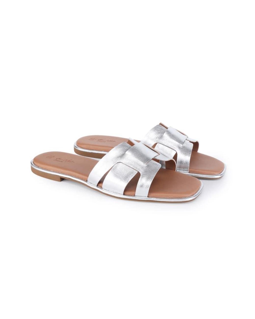 OFF THE HOOK White Heath Leather Slip On Flat Sandals
