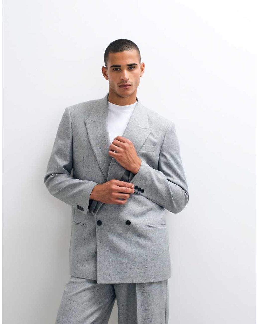 ASOS Gray Relaxed Double Breasted Suit Jacket for men