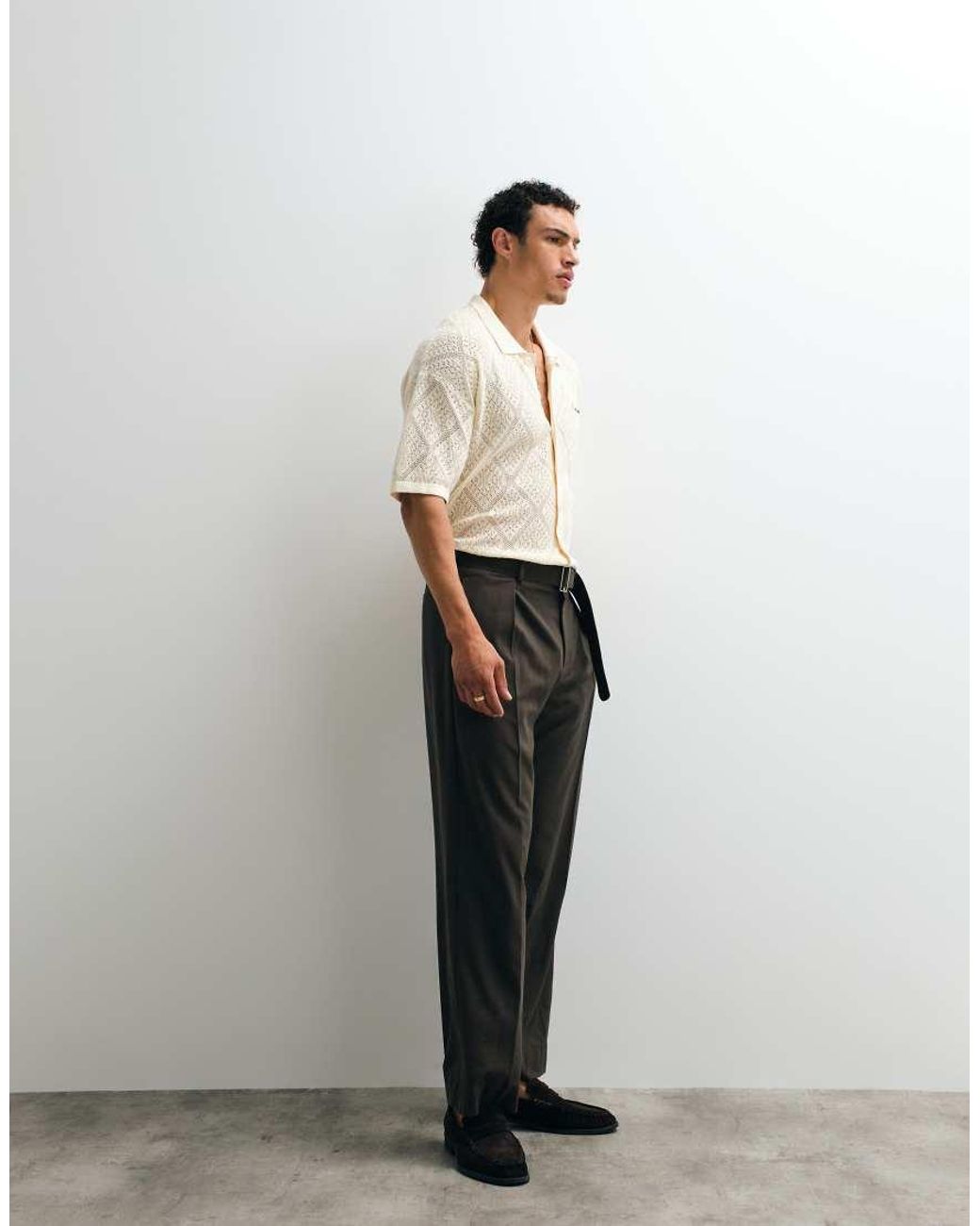 Prohibited Natural Knitted Lace Shirt for men
