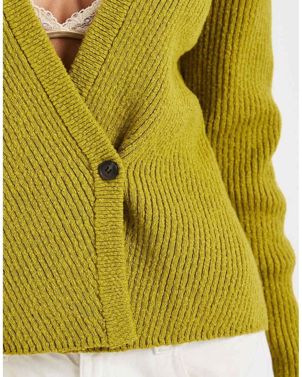& Other Stories Yellow Low V Neck Button Knit Cardigan
