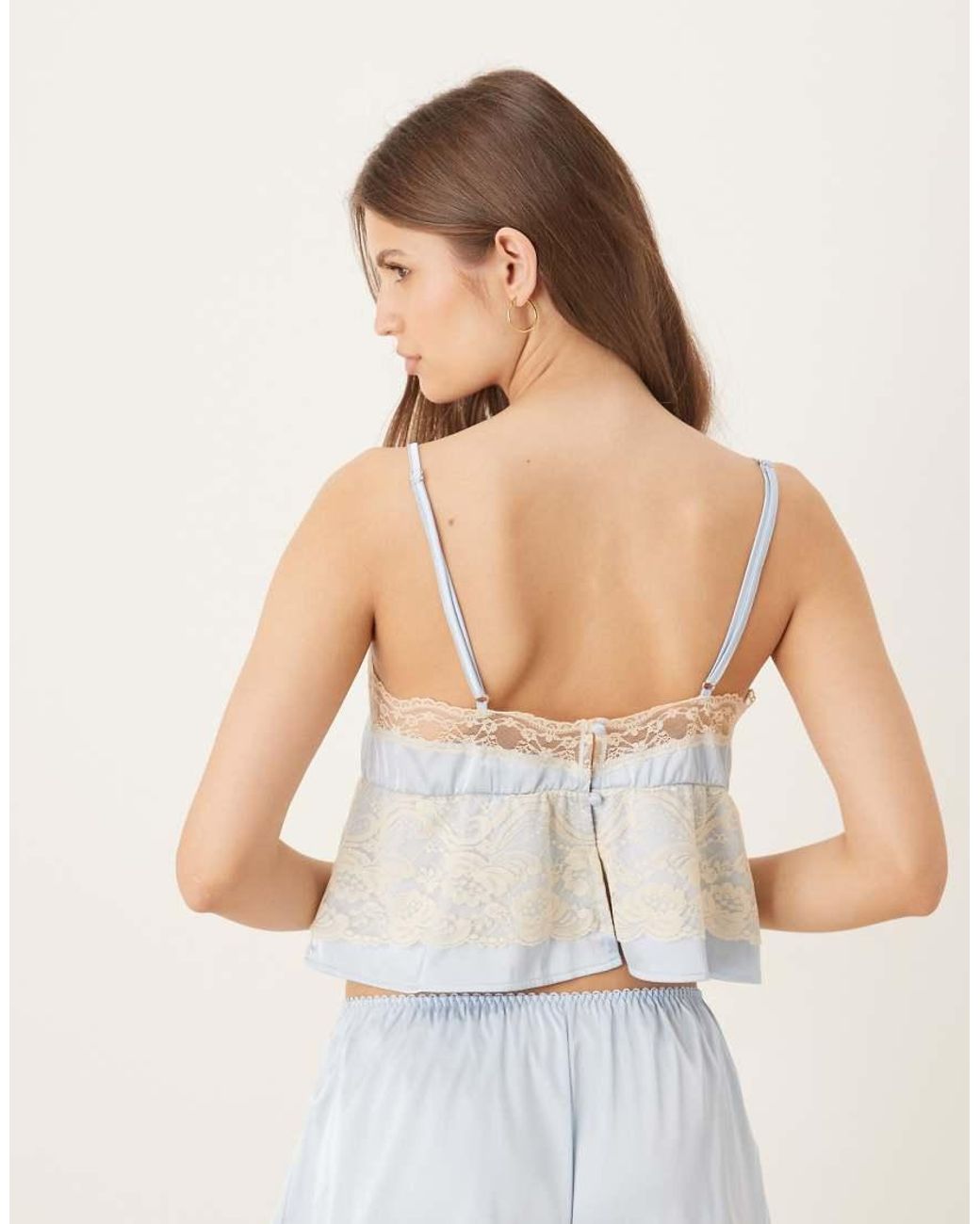 KAT THE LABEL Blue Frida Bridal Lace Detail Cami Top