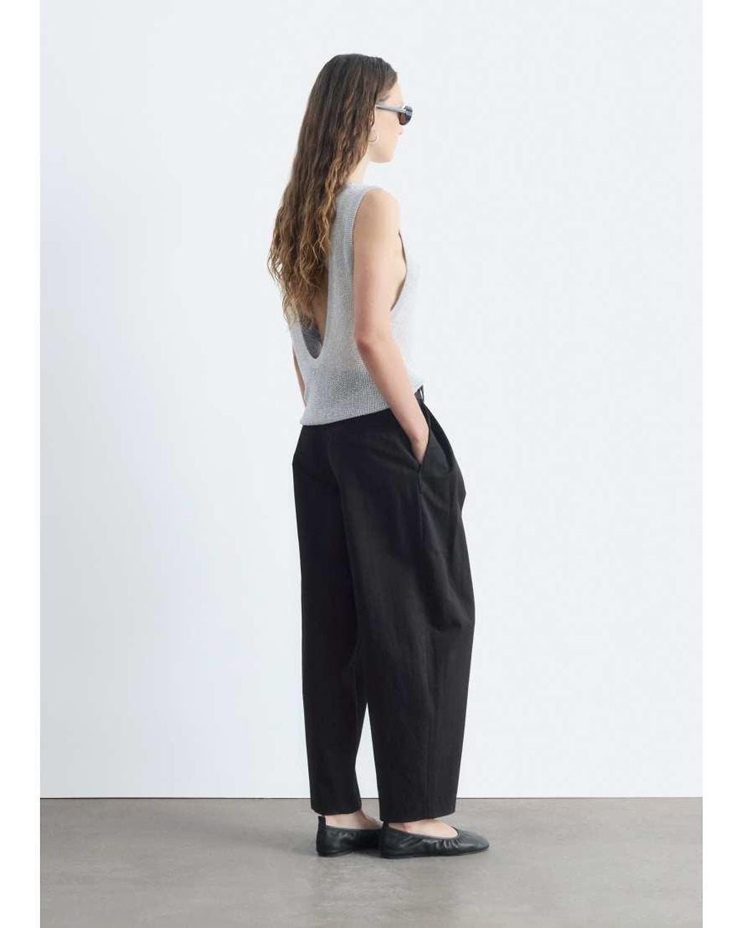 & Other Stories White Wide Leg Balloon Shape Pants With Front Pleats