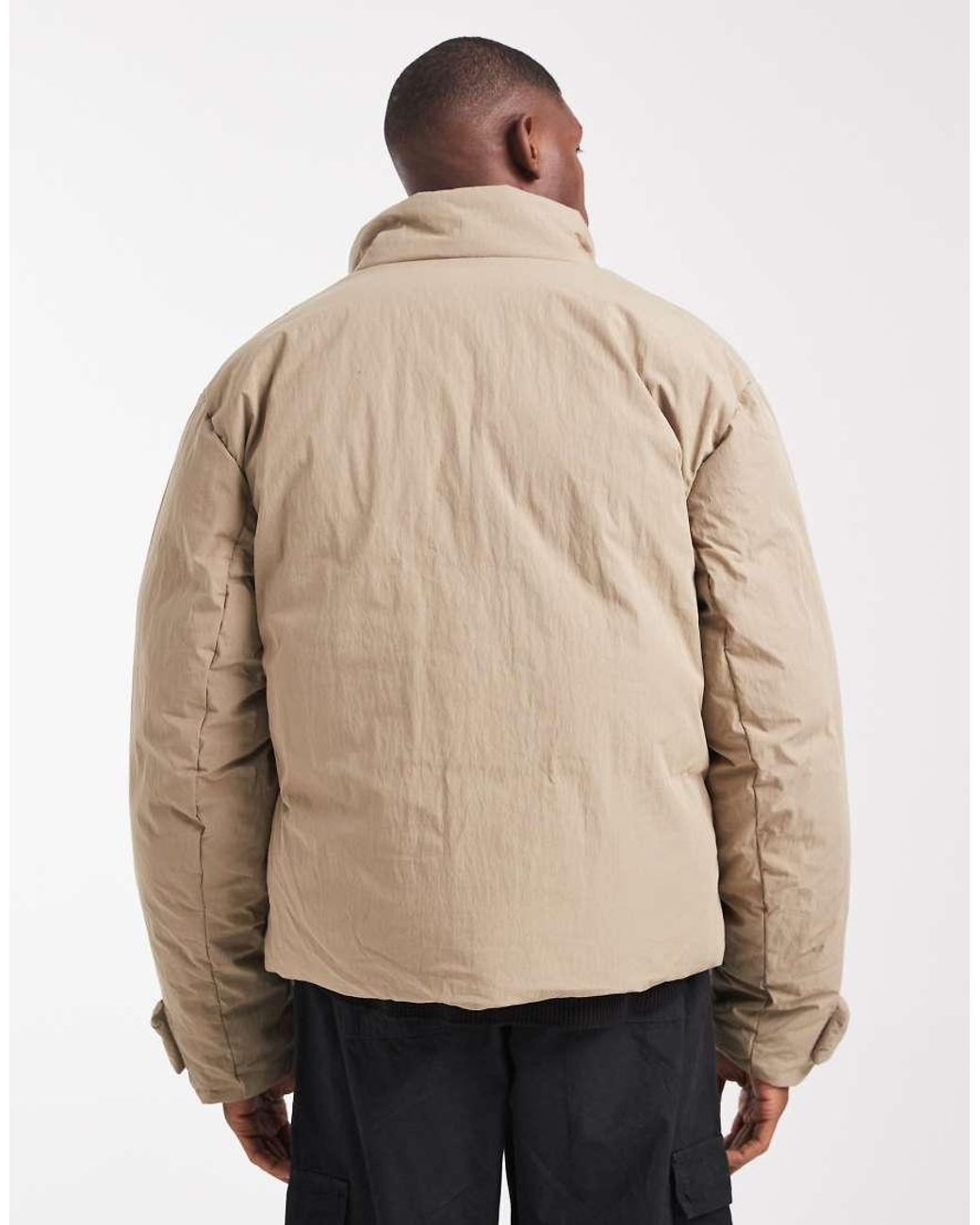 ASOS Natural Puffer Jacket With Funnel Neck for men
