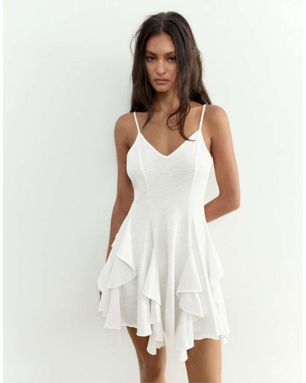 Pull&Bear White Short Strappy Flared Dress