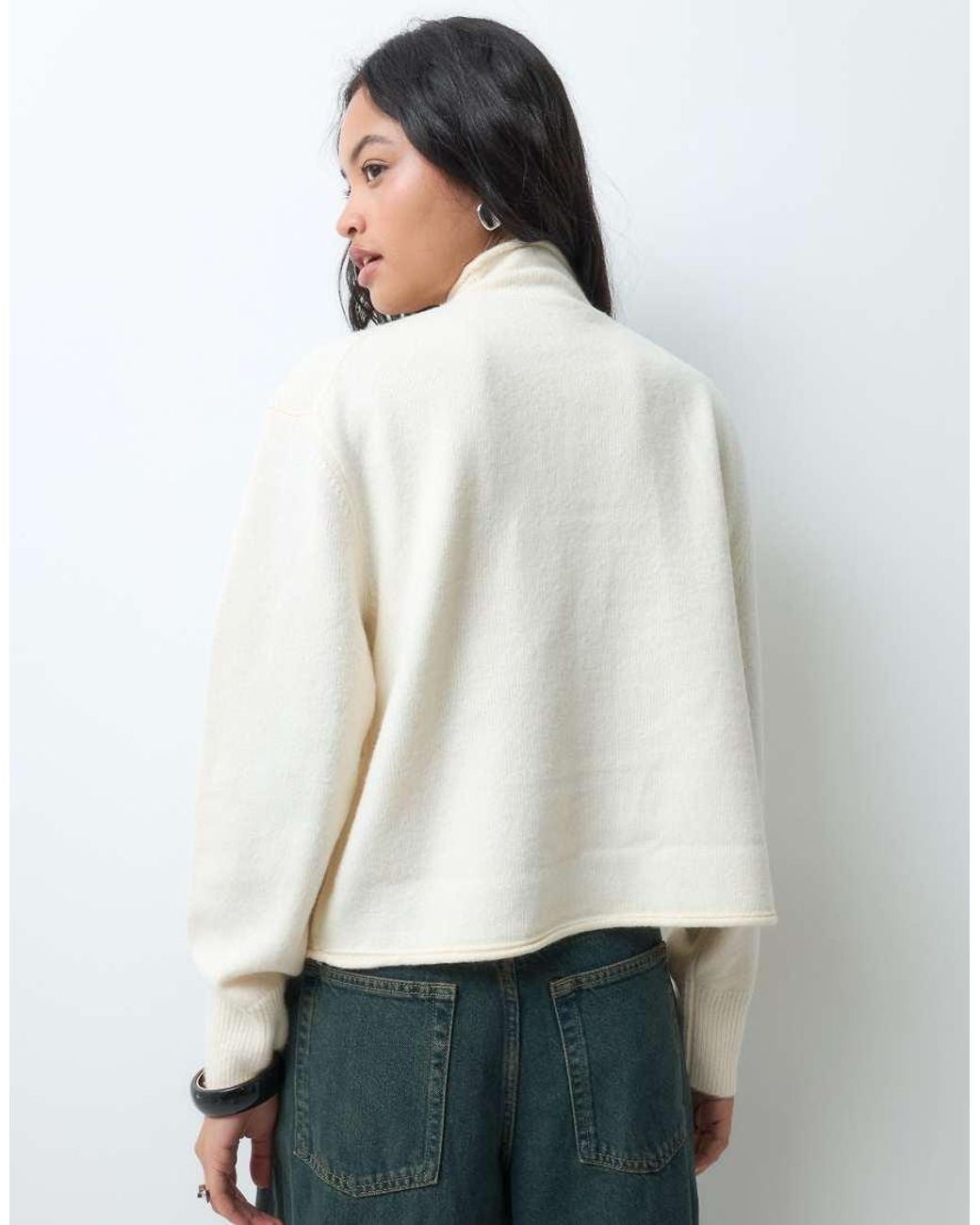 ASOS White Funnel Neck Concealed Placket Relaxed Cardigan