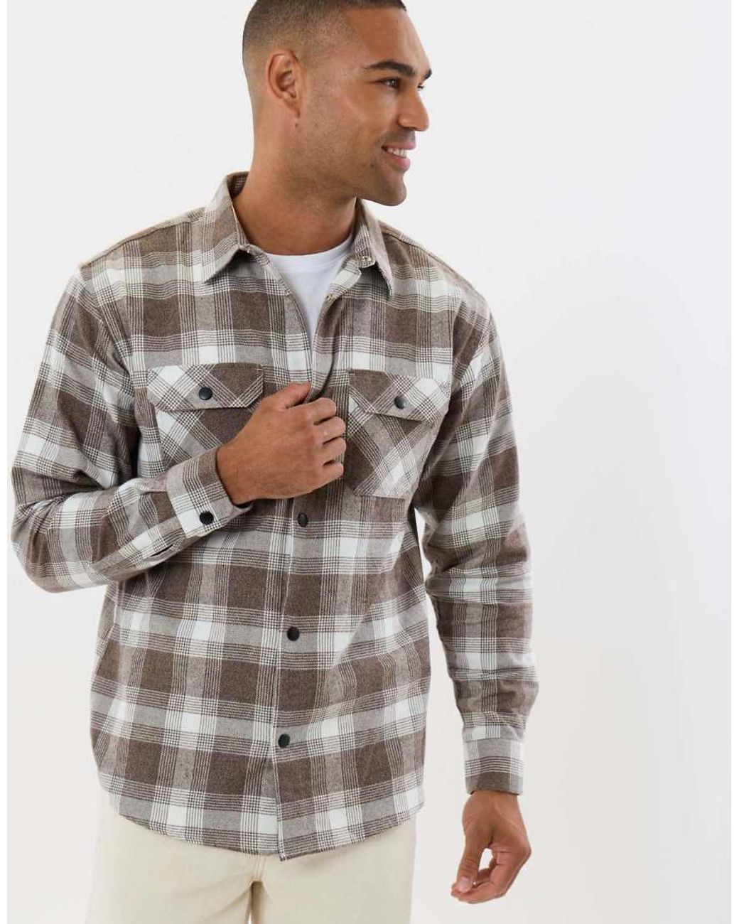 Threadbare Gray Relaxed Fit Cotton Patch Pocket Shirt for men