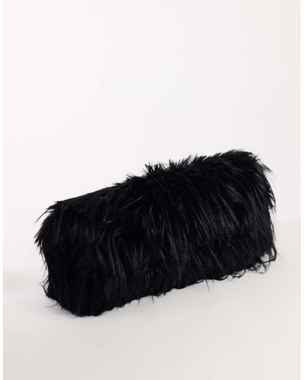 TOPSHOP Black Ciara Oversized Folded Faux Fur Structured Clutch Bag