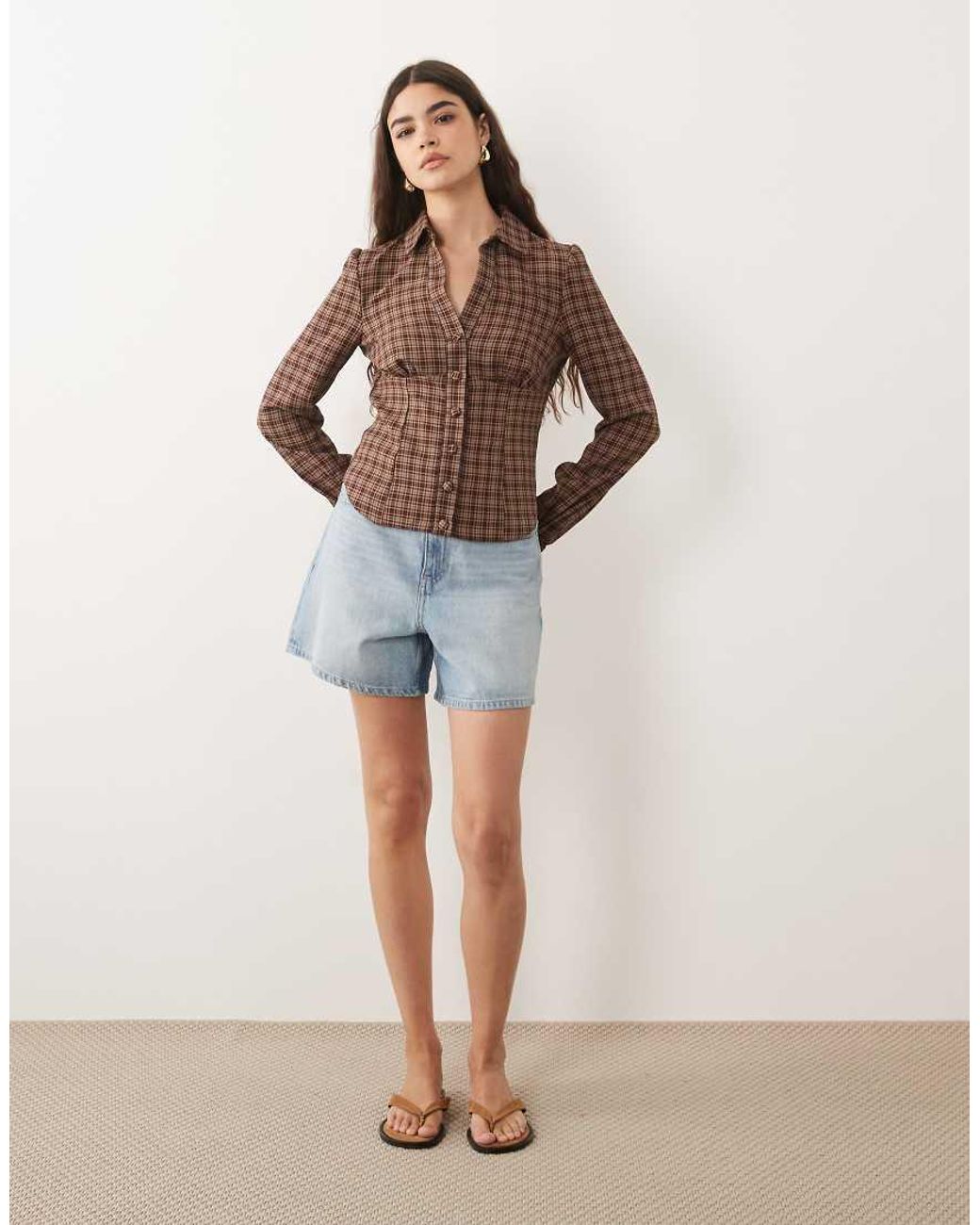 Miss Selfridge Brown Long Sleeve Tailored Shirt