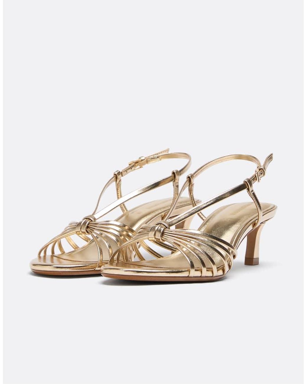Stradivarius Metallic Multi-strap Kitten Heel Sandals