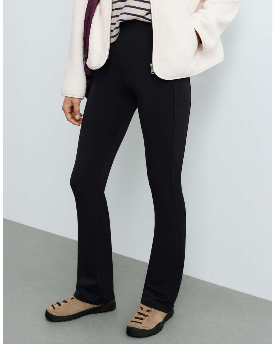 Oysho White High Rise Warm Flare Trousers With Zips