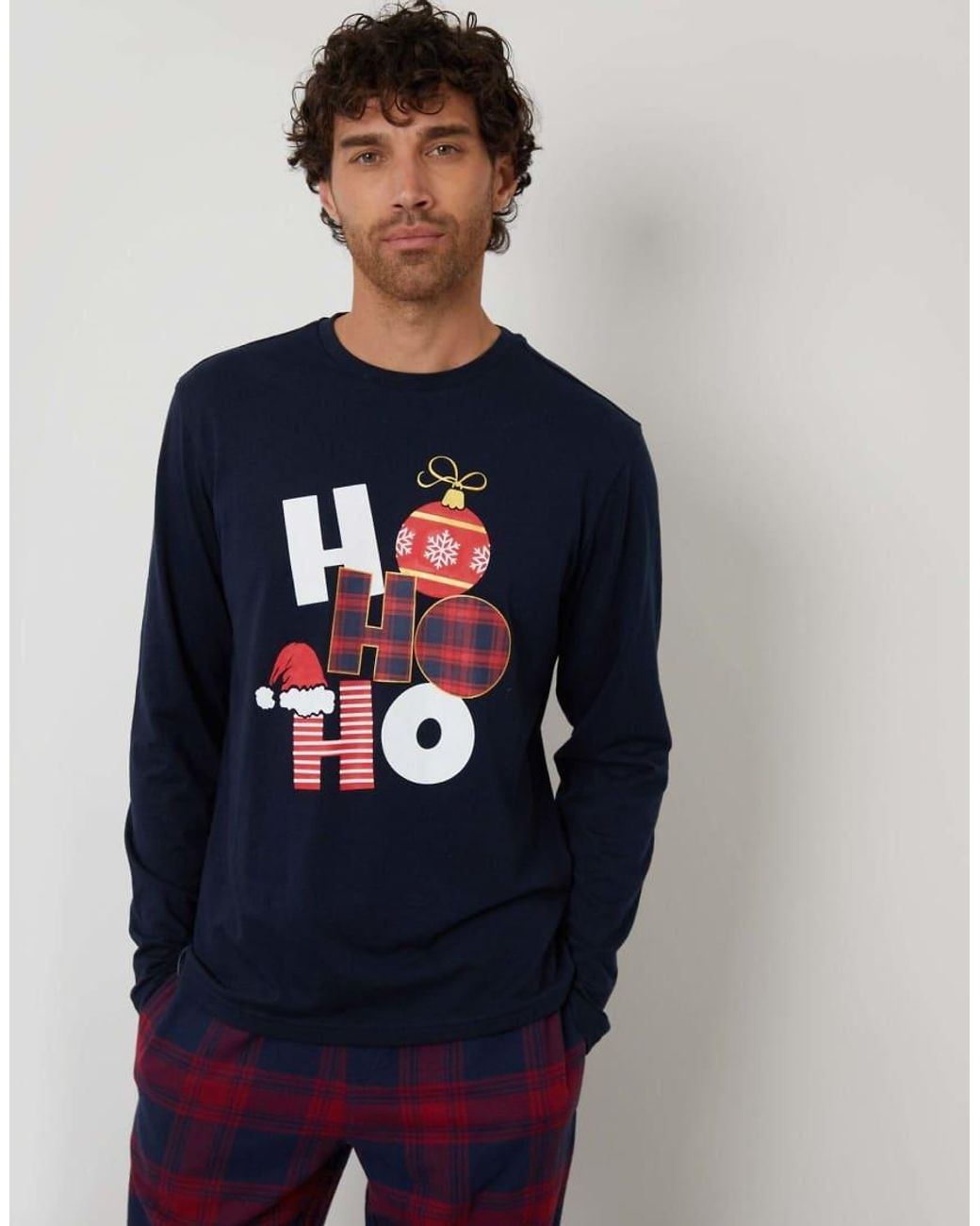 Threadbare Blue Cotton Blend Check Christmas Set for men