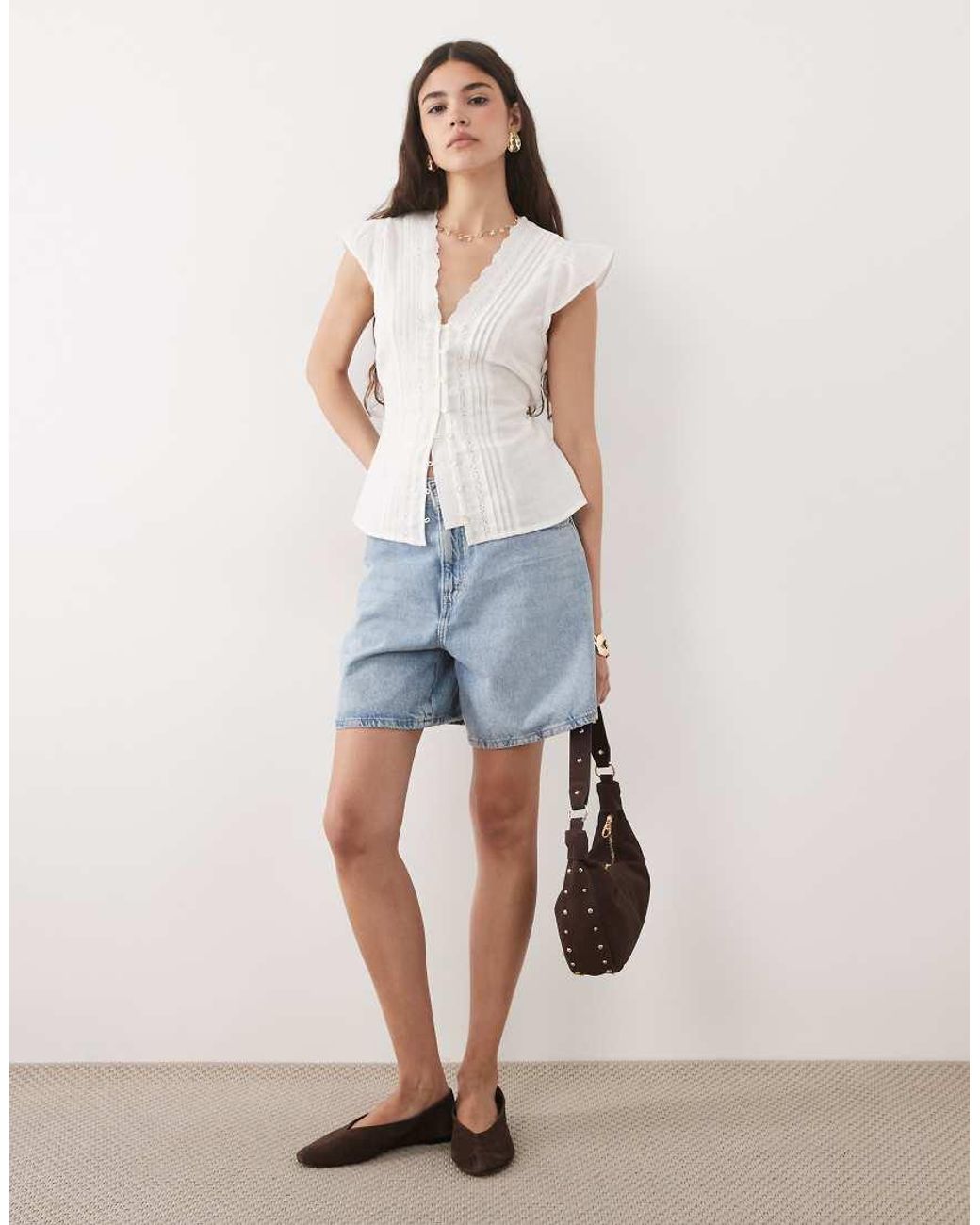 New Look Natural Lace Tie Detail Tea Top