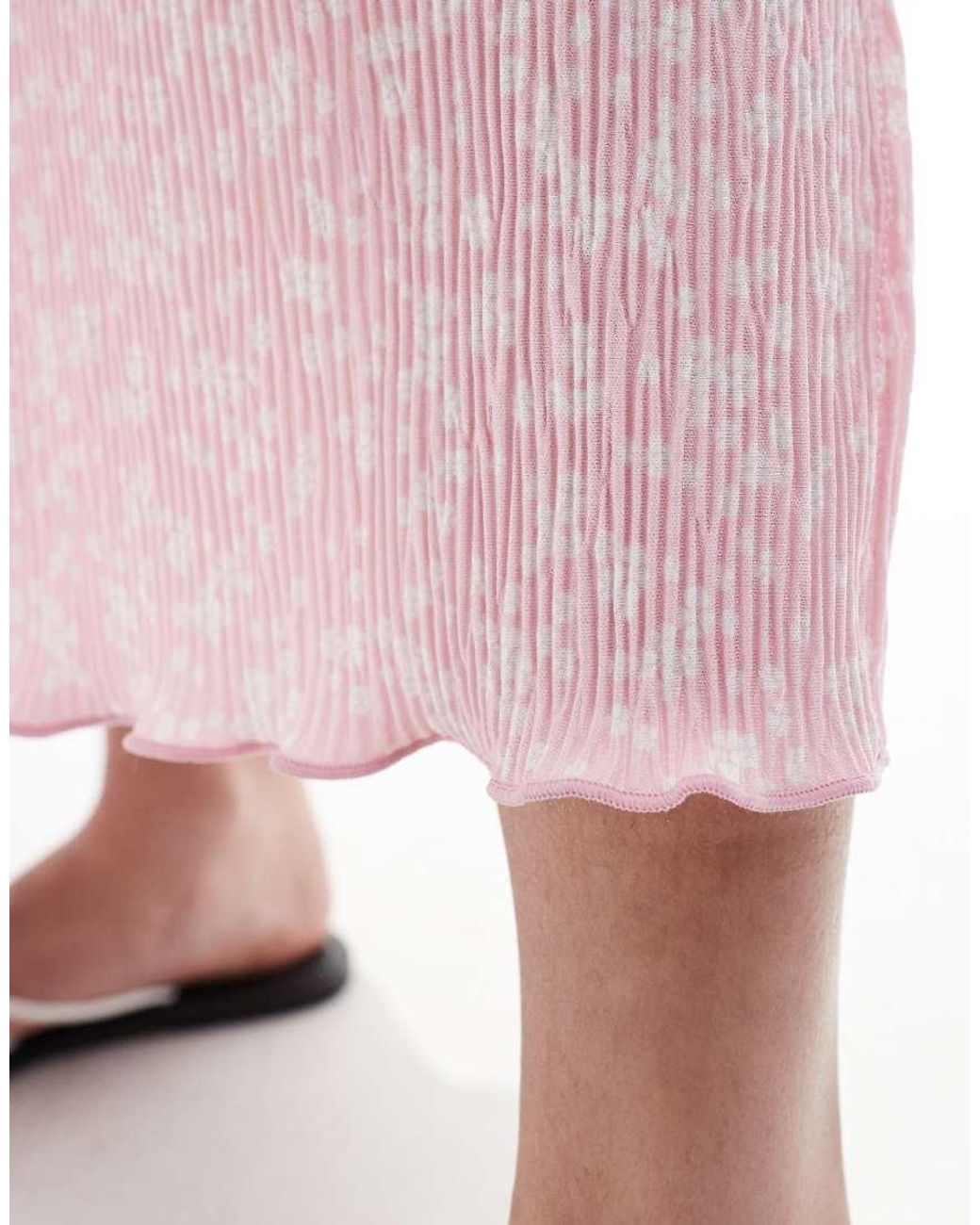 Pieces Pink Long Sleeve Plisse Midi Dress