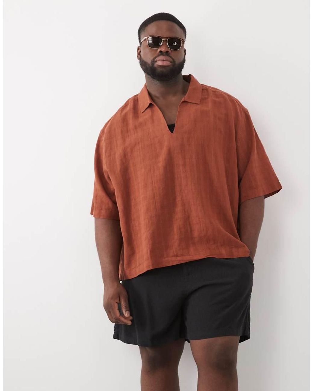 ASOS Red Boxy Oversized Overhead Shirt With Linen for men