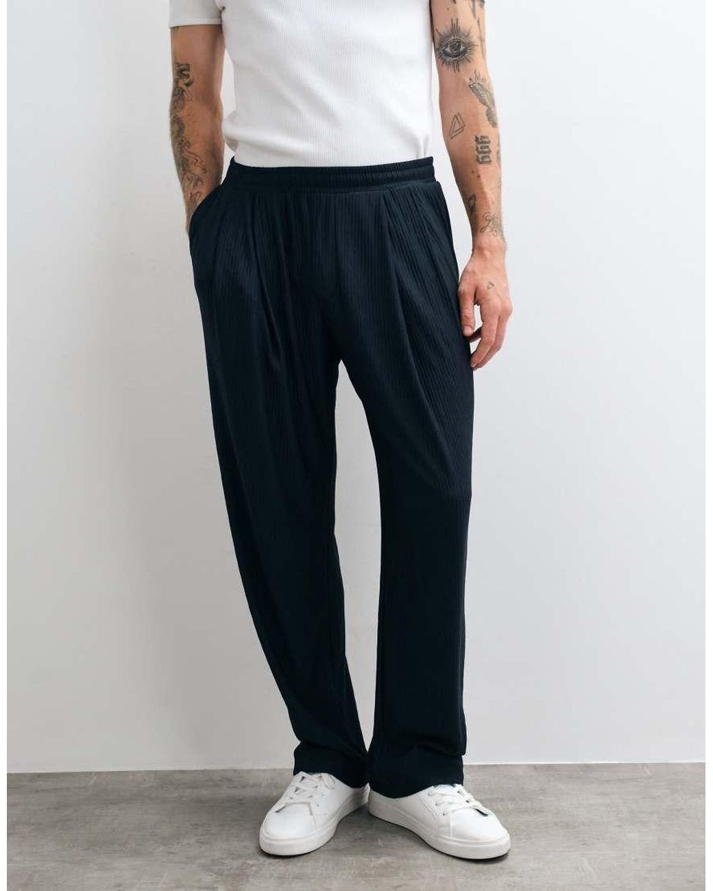 ASOS White Wide Leg Textured Plisse Double Pleat jogger for men