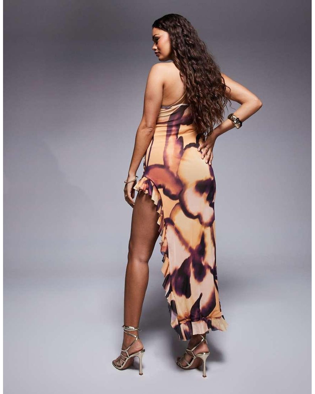 ASOS Multicolor Asos Design Petite Mesh Frill With Contrast Straps Maxi Dress