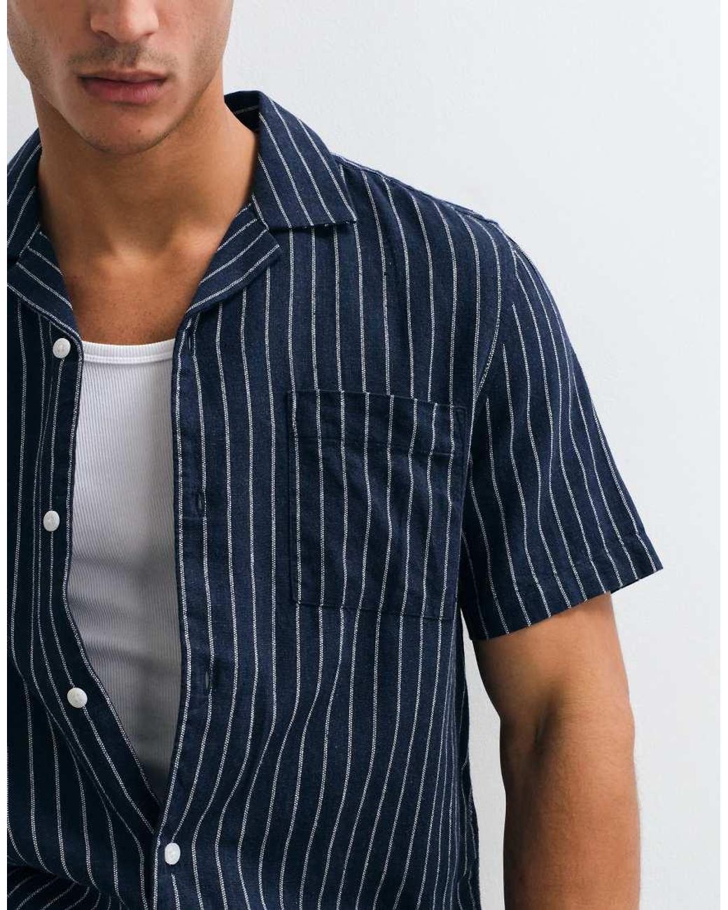 ASOS Blue Regular Fit Linen Blend Stripe Shirt for men