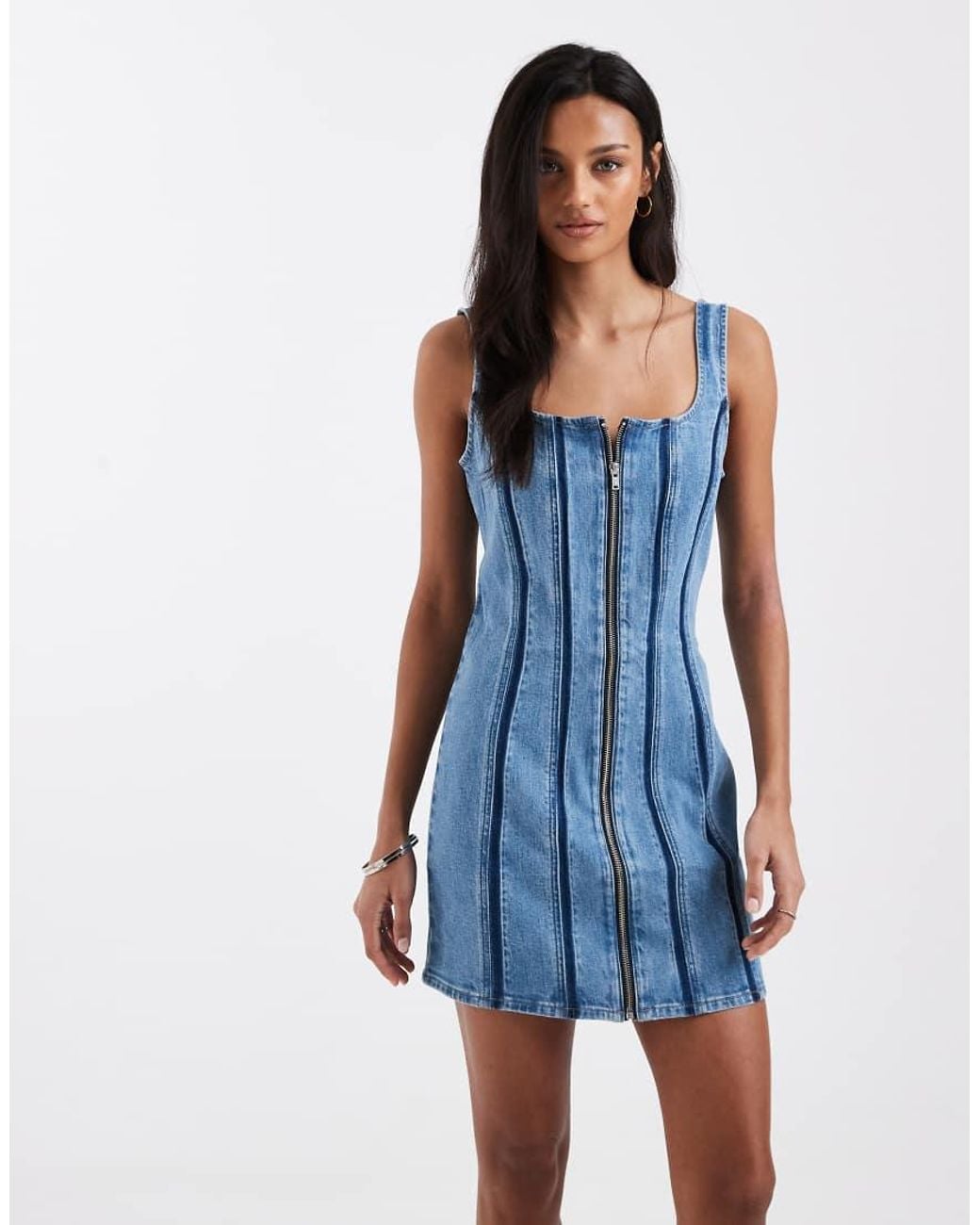 Levi's Blue Seamed Zip Denim Mini Dress