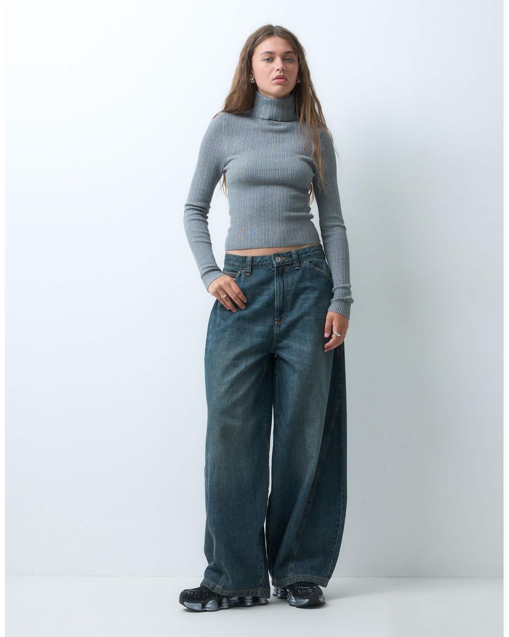 Collusion Gray Knitted Ribbed Roll Neck