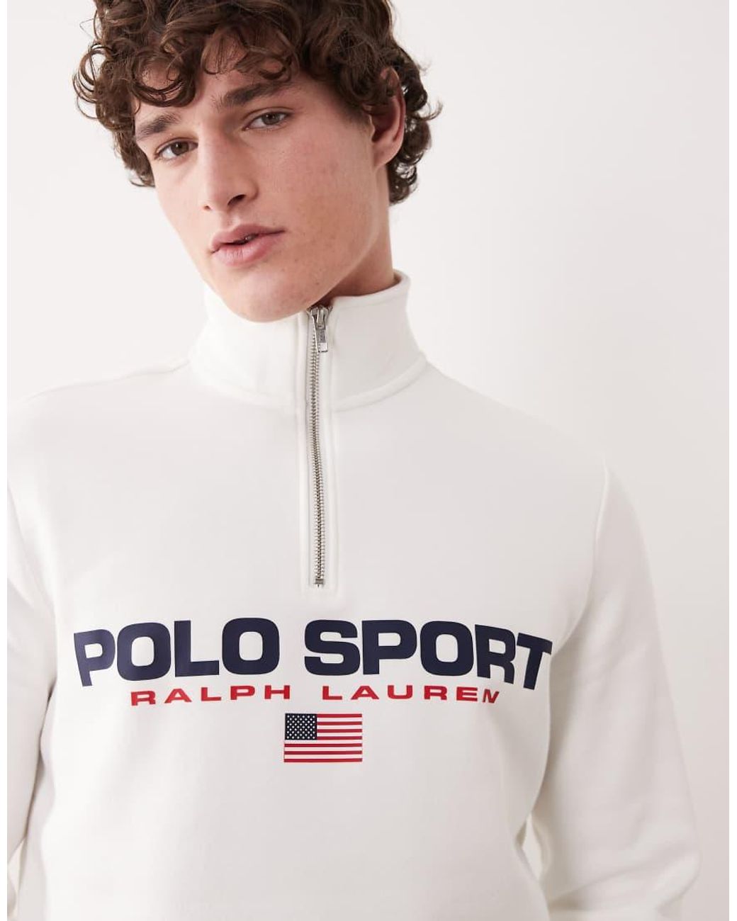 Polo Ralph Lauren Natural Sport Flag Logo Quarter Zip Sweatshirt for men
