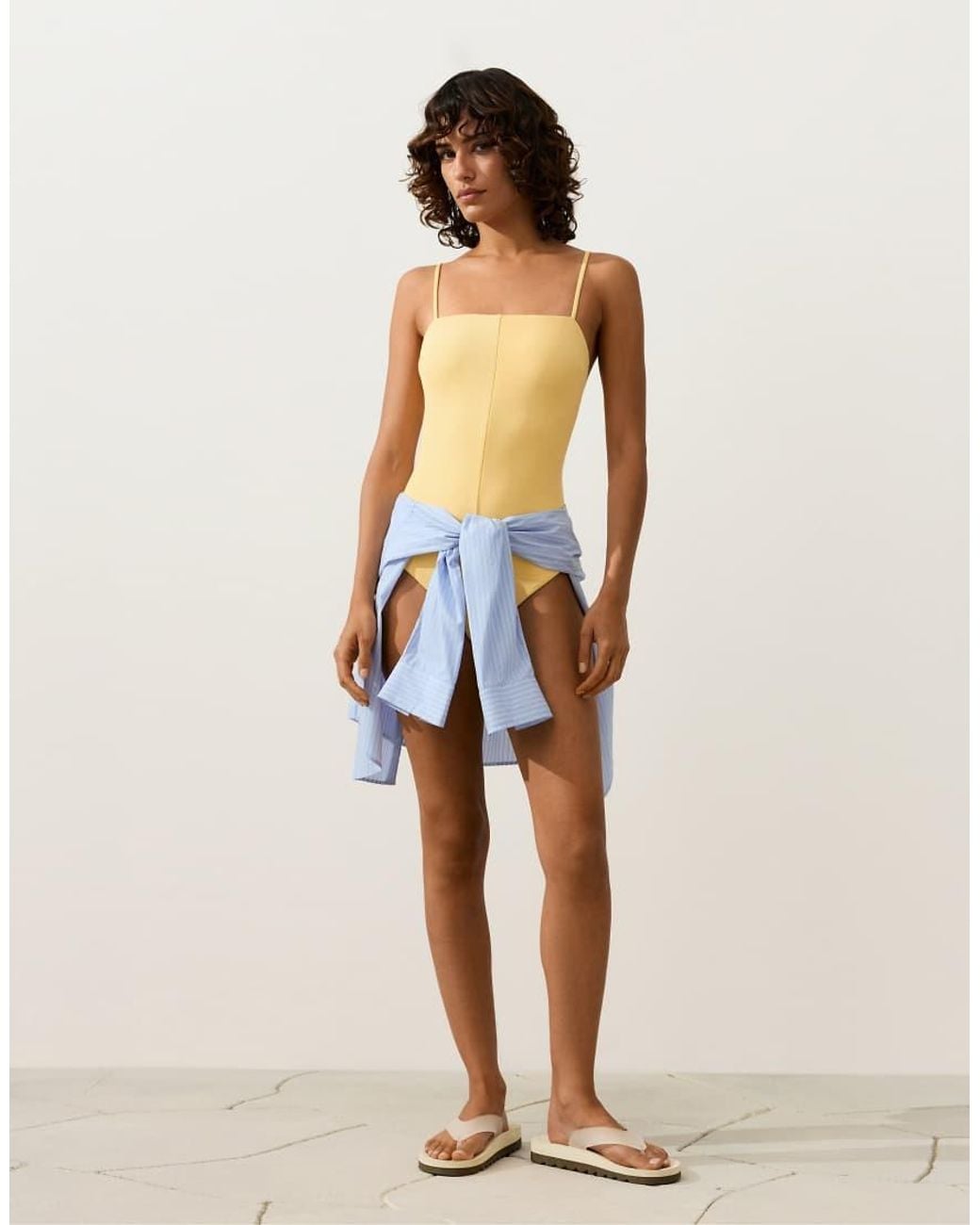 Oysho Natural Rib Bandeau Swimsuit