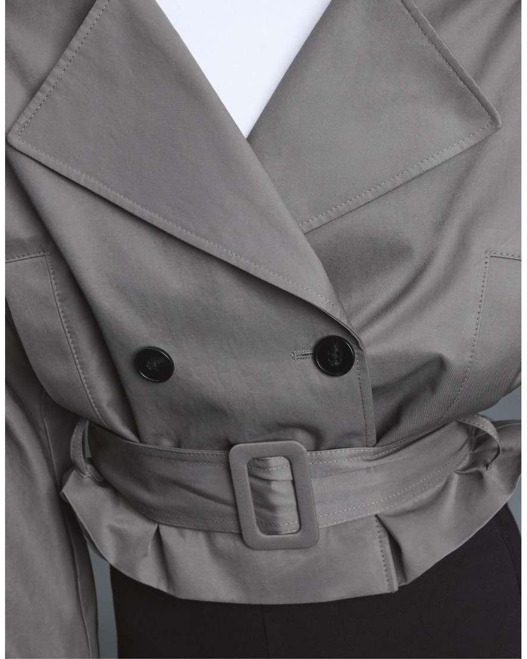 Stradivarius Gray Short Trench Coat With Padded Shoulders