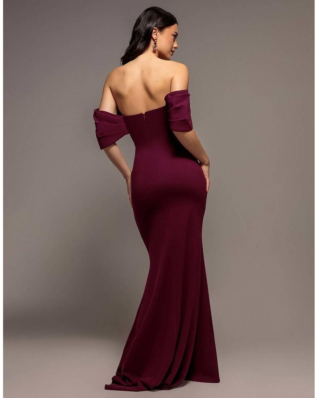 Goddiva Red Off The Shoulder Draped Sleeve Maxi Dress