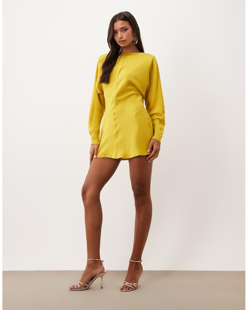 ASOS Yellow Batwing Mini Dress With Cowl Back
