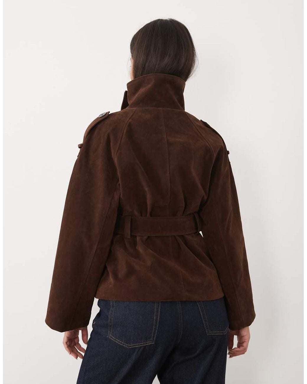 Gina Tricot Brown Faux Suede Funnel Neck Short Trench