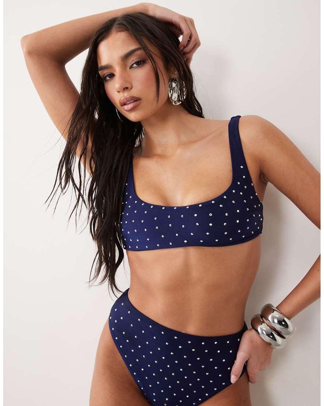 ASOS Blue Harmony Hot Fix Micro Mirissa Skinny Crop Bikini Top