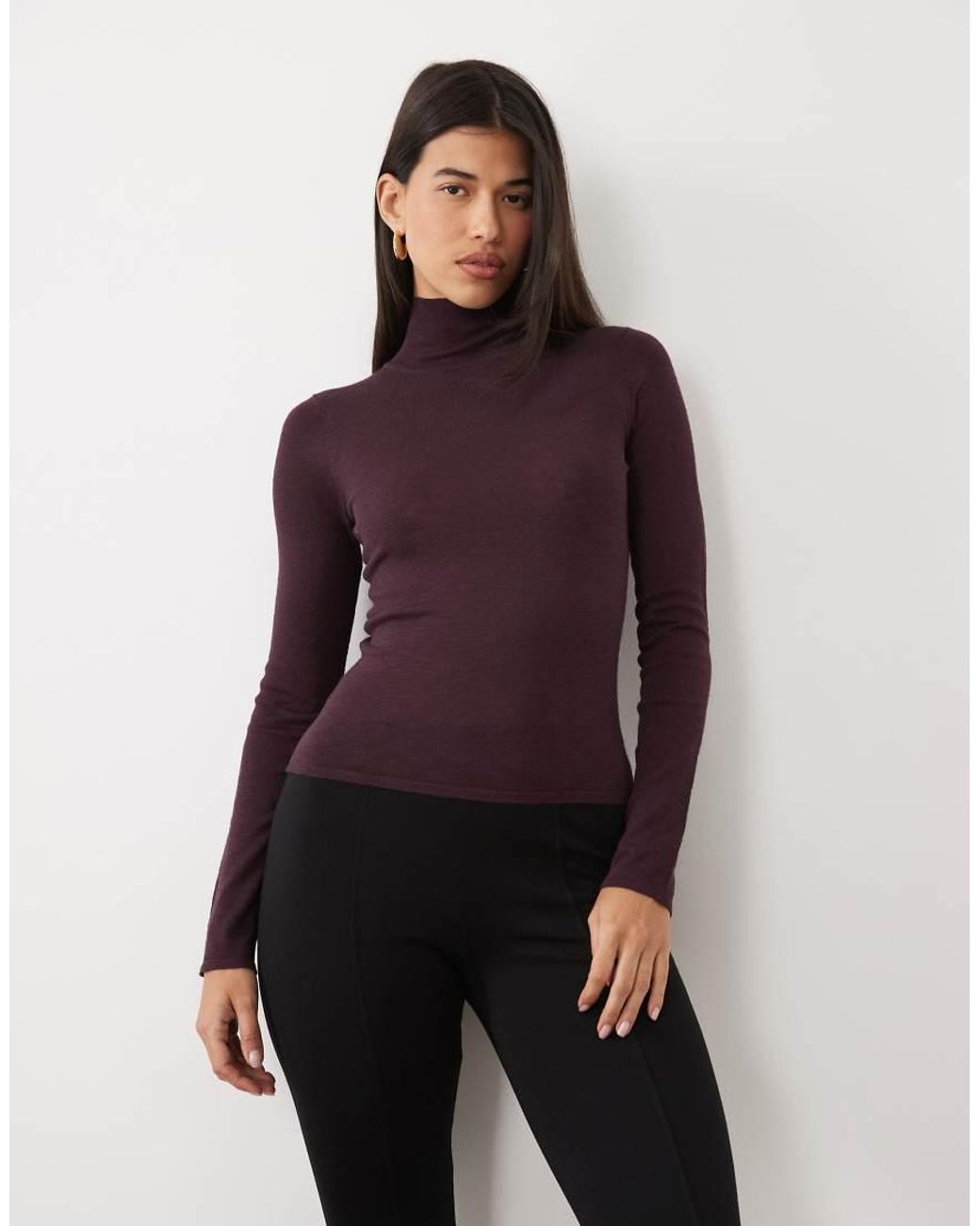 Pretty Lavish Purple Fine Knit Long Sleeve Roll Neck Top