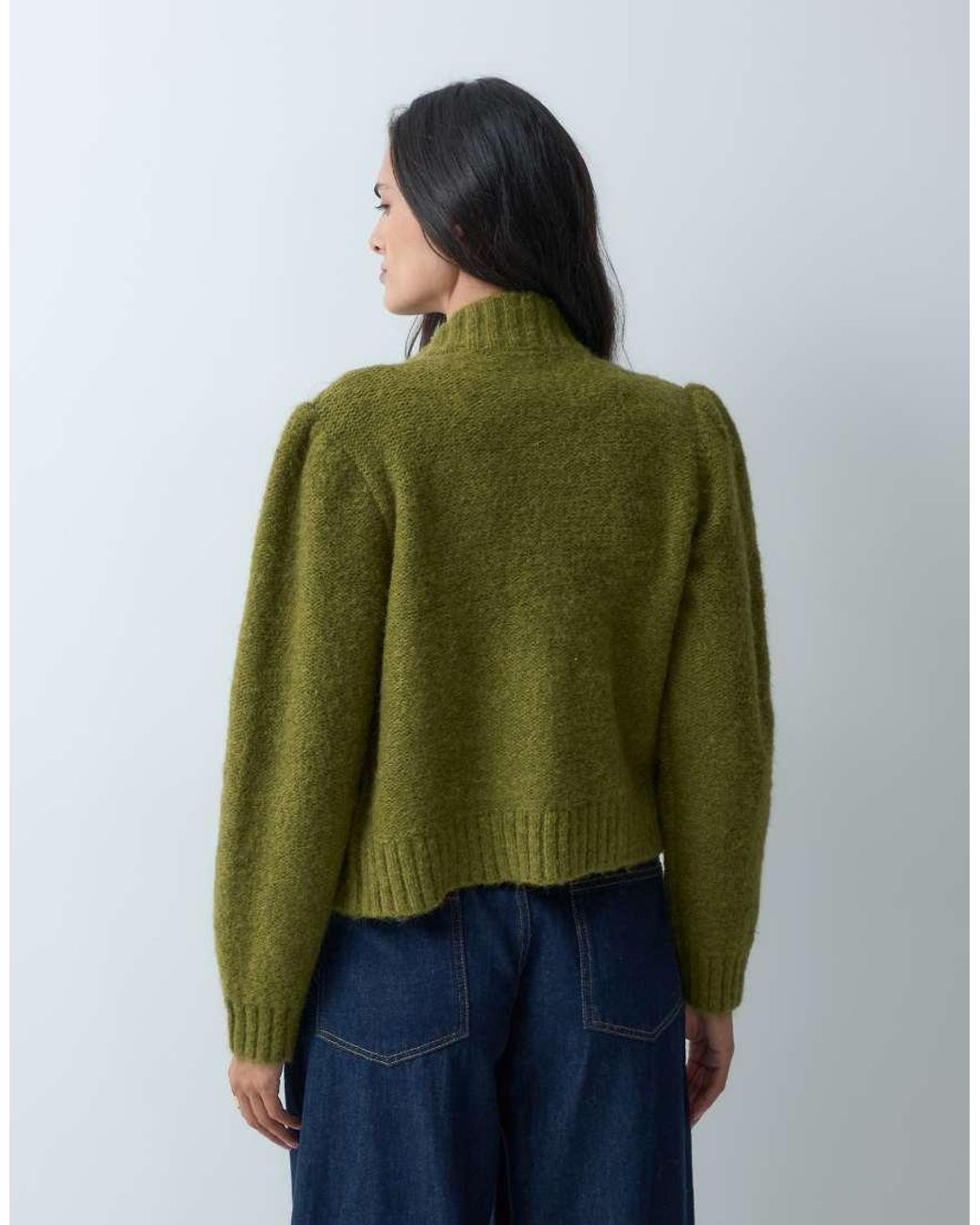Miss Selfridge Green Knitted Zip Through Cardigan With Military Detail