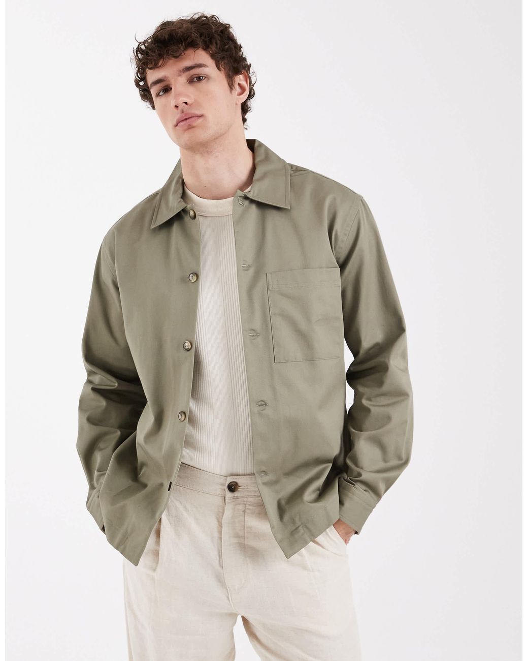 SELECTED Gray 100% Cotton Overshirt for men