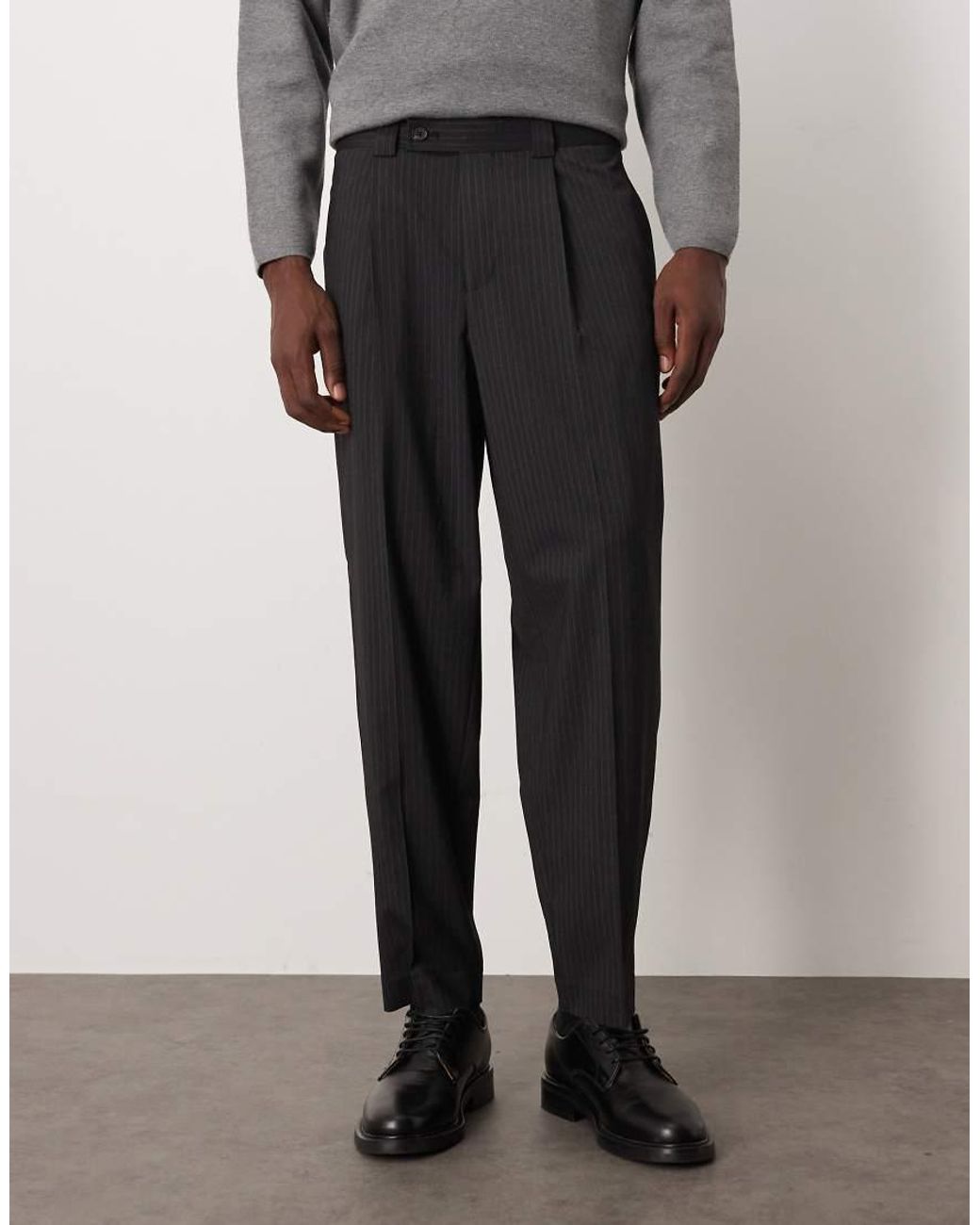 ASOS Black Smart Pleated Oversized Tapered Trousers for men