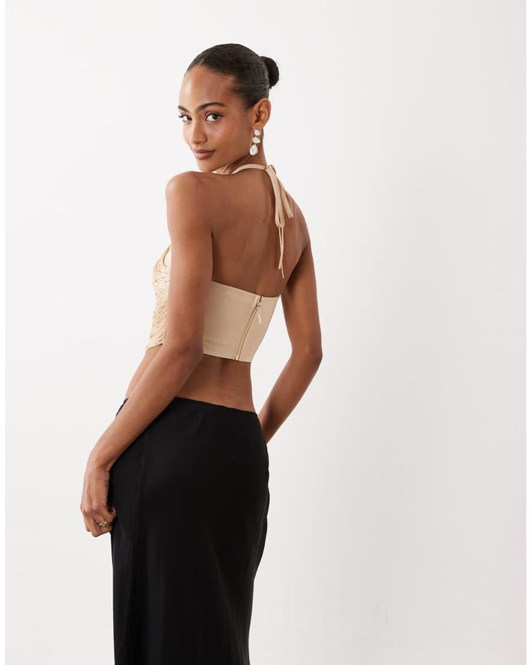 ASOS Natural Fringe Drape Halterneck Top