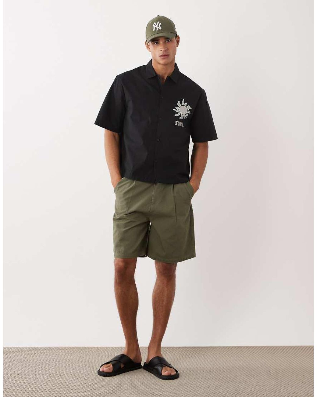 Threadbare Black 100% Cotton Boxy Fit Short Sleeve Shirt With Sun Graphic for men