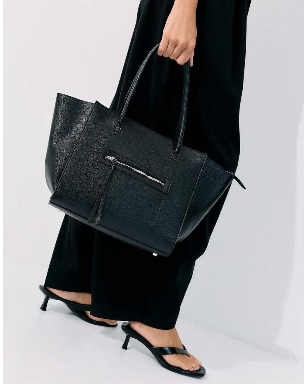 Stradivarius Black Shopper Bag With Pocket