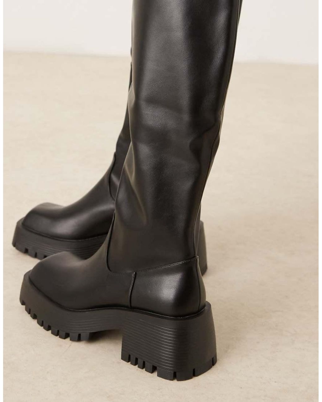 Raid Wide Fit Black Maureen Knee Boots With Buckle Detailing